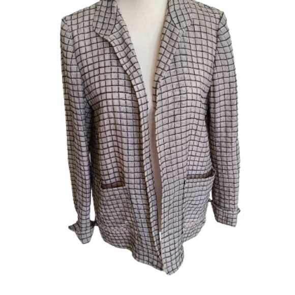Ellen Tracy Window Pane Check Beige Lined Jacket - Picture 1 of 12